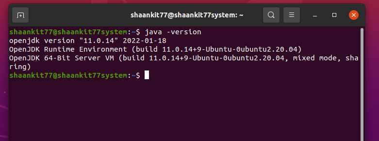 Terminal window to check Java version