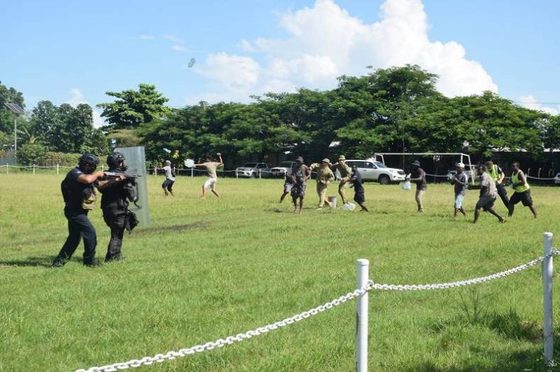 Police train for more unrest in the Solomon Islands after the November 2021 riots.