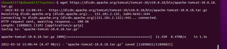 Apache Tomcat installation command window