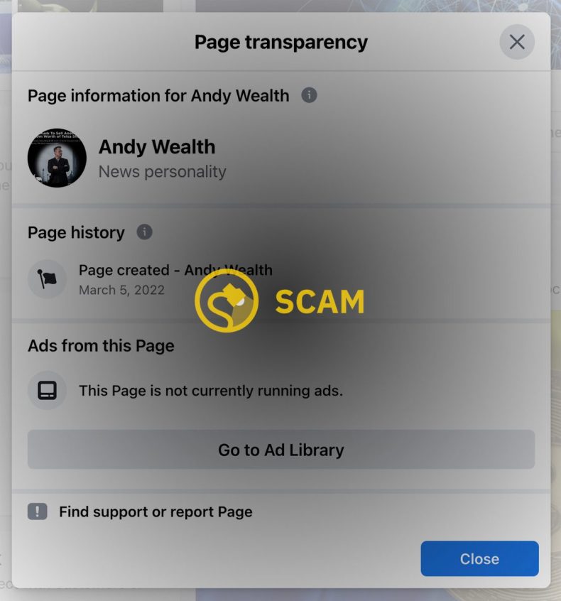 A crypto scam involving the bitcoin cryptocurrency was being operated on the Andy Wealth Facebook page and claimed to involve a teacher who would advise about investment opportunities in apps named MetaEx and MetaEXC.