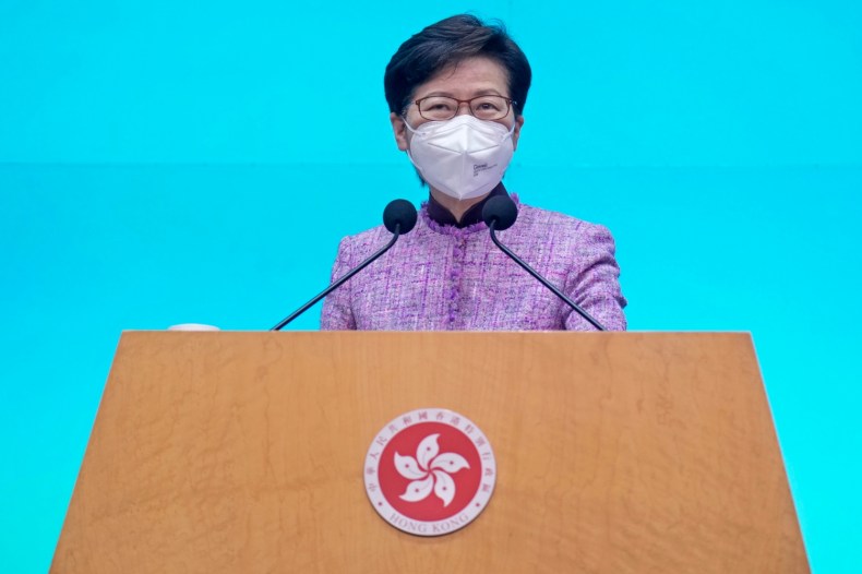  Hong Kong Chief Executive Carrie Lam listens to questions during a news conference.