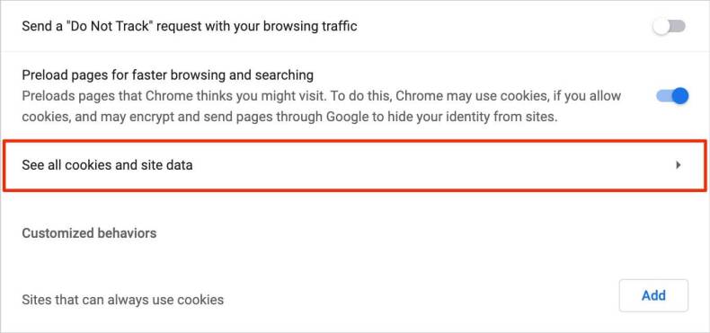 See all cookies and Site data on Chrome