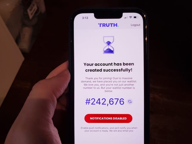 Truth Social app account created