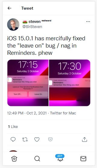 ios 15-0-1 fixes reminders issue