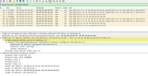 Wireshark ARP spoofing scan.