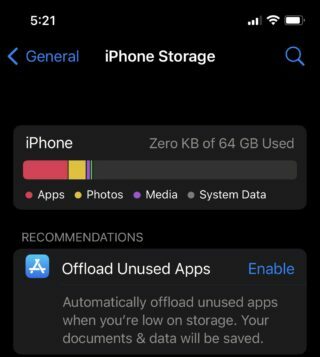 zero kb iphone storage