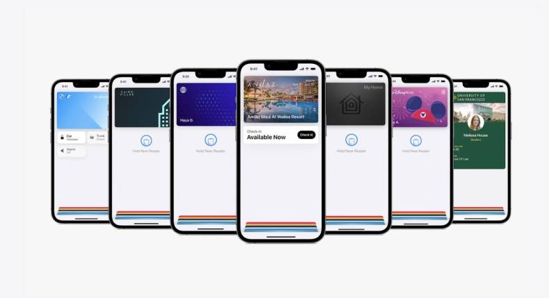 A screenshot of cards in the Wallet app for iOS 16