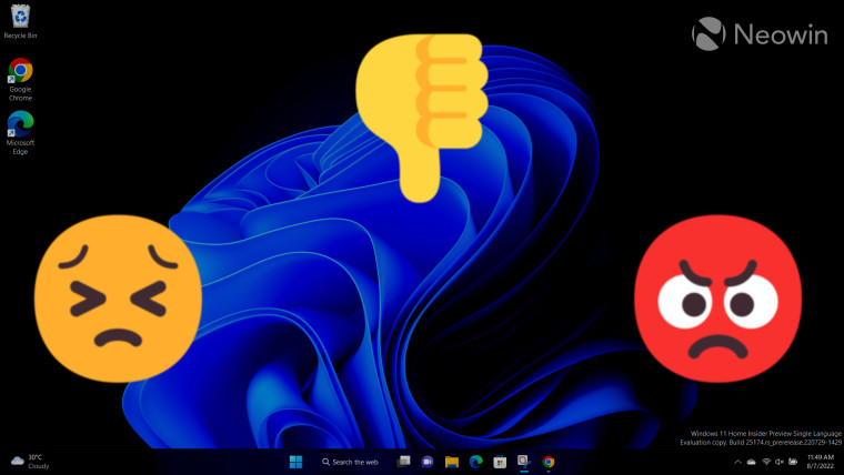Windows 11 desktop wallpaper with thumbs down enraged and persevering emoji