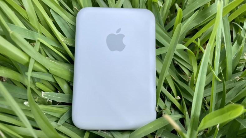 White MagSafe Battery Pack from Apple on grass