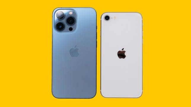 an iphone 13 pro and iphone se on a yellow background