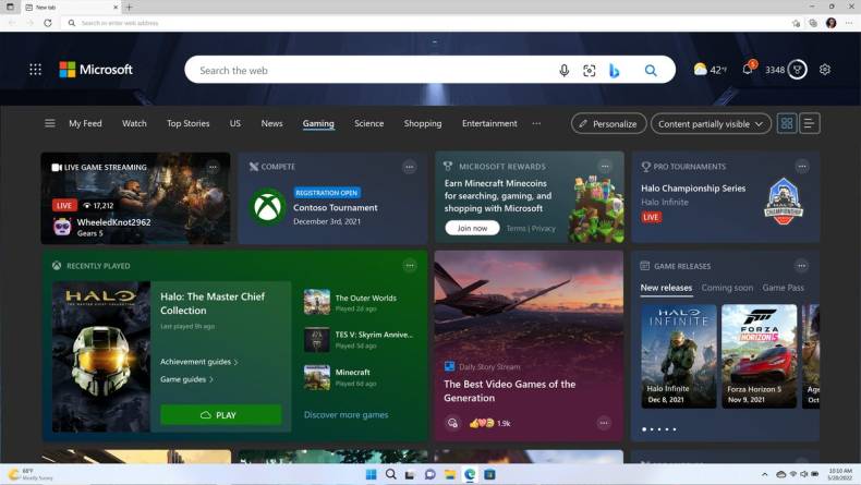 The Edge Browser's new Gaming home page has streams, tournaments, rewards, new releases, recently played Xbox Game Pass games and more.