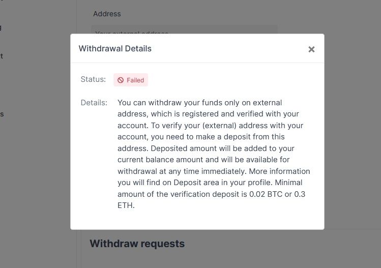 crypto withdrawal on fake exchange failed