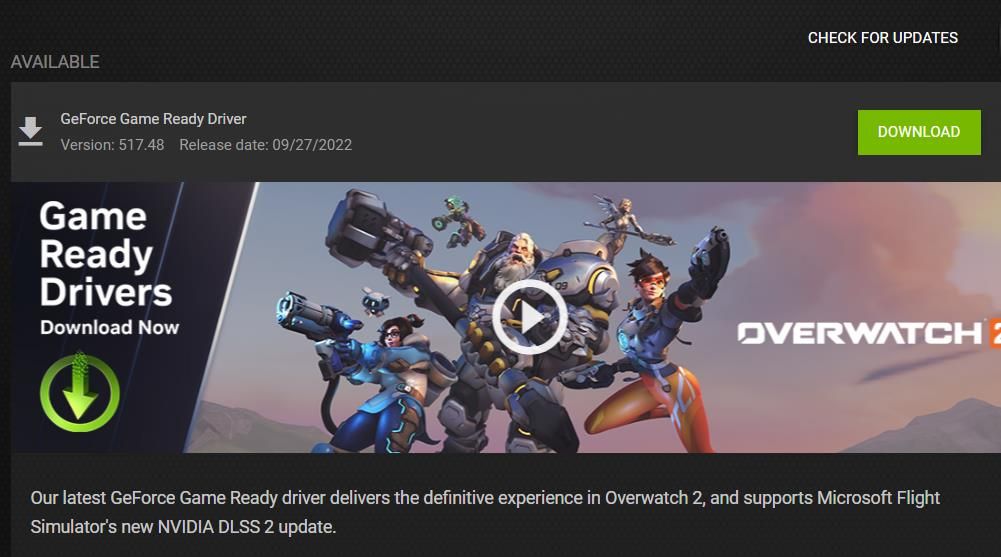 A driver update in NVIDIA GeForce Experience
