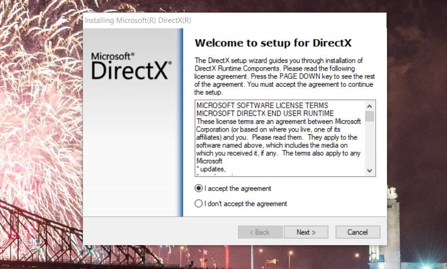 The DirectX setup wizard