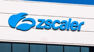 Zscaler (ZS) logo on a corporate building