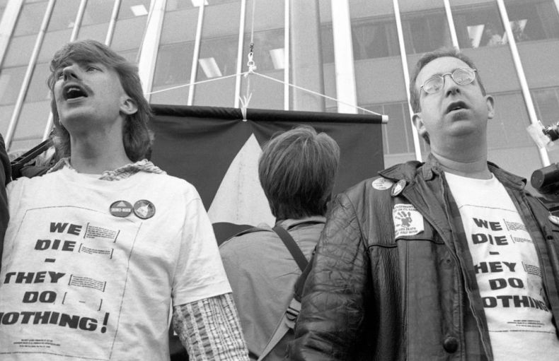 ACT UP protest at the headquarters of the FDA on October 11, 1988 in Rockville, Maryland. 