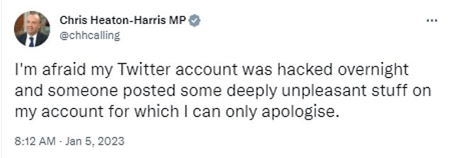 Eventually, the Northern Ireland Secretary appeared to get hold of his account, as the posts were deleted and he apologised in a new tweet.
