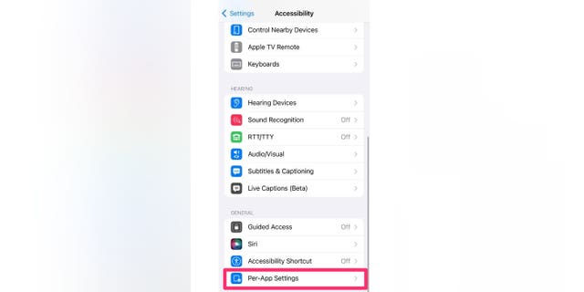 Screenshot showing you how to select the "Per-App Settings."