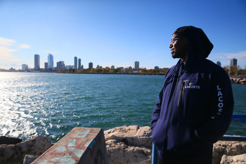 Marlin Dixon pauses to look out at Lake Michigan at the lakefront. “This is what freedom feels like,” he said. It had been less than a month since he was released from the John C. Burke Correctional Center after serving 18 years in the death of Charlie Young Jr. He was 14 years old when he was sentenced.