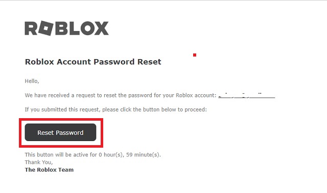Reset Roblox Account Password email