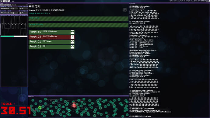 A computer screen showing different available ports in hacking game Hacknet