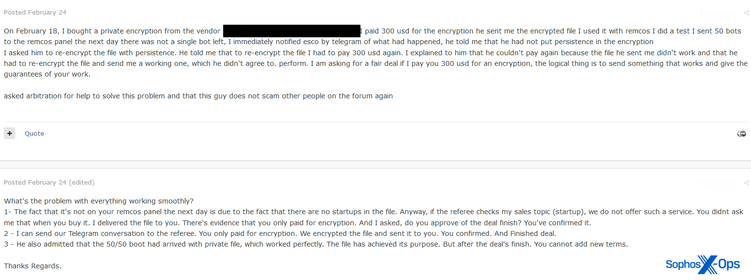 Two users argue over a scam report