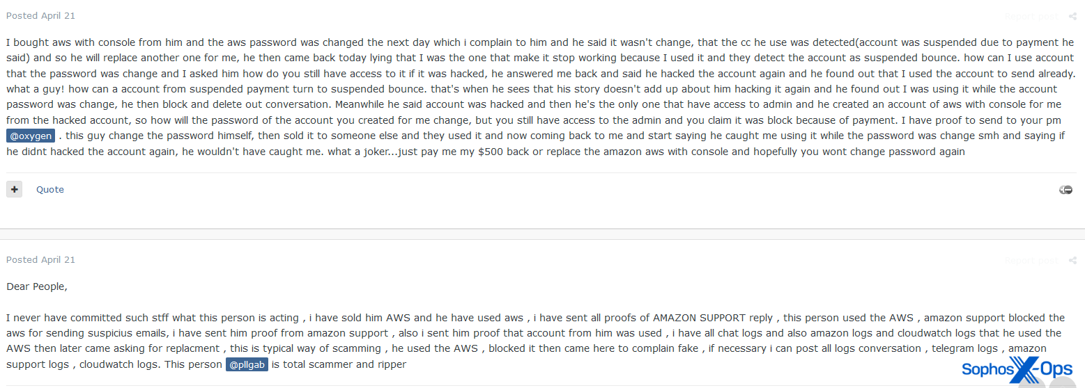 A user accused of being a scammer accuses the complainant of being a scammer