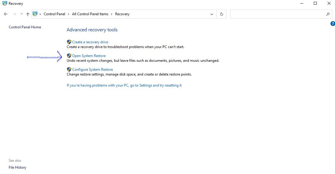 A screenshot of Windows System Restore