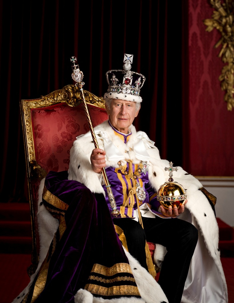 King Charles III on his throne. 