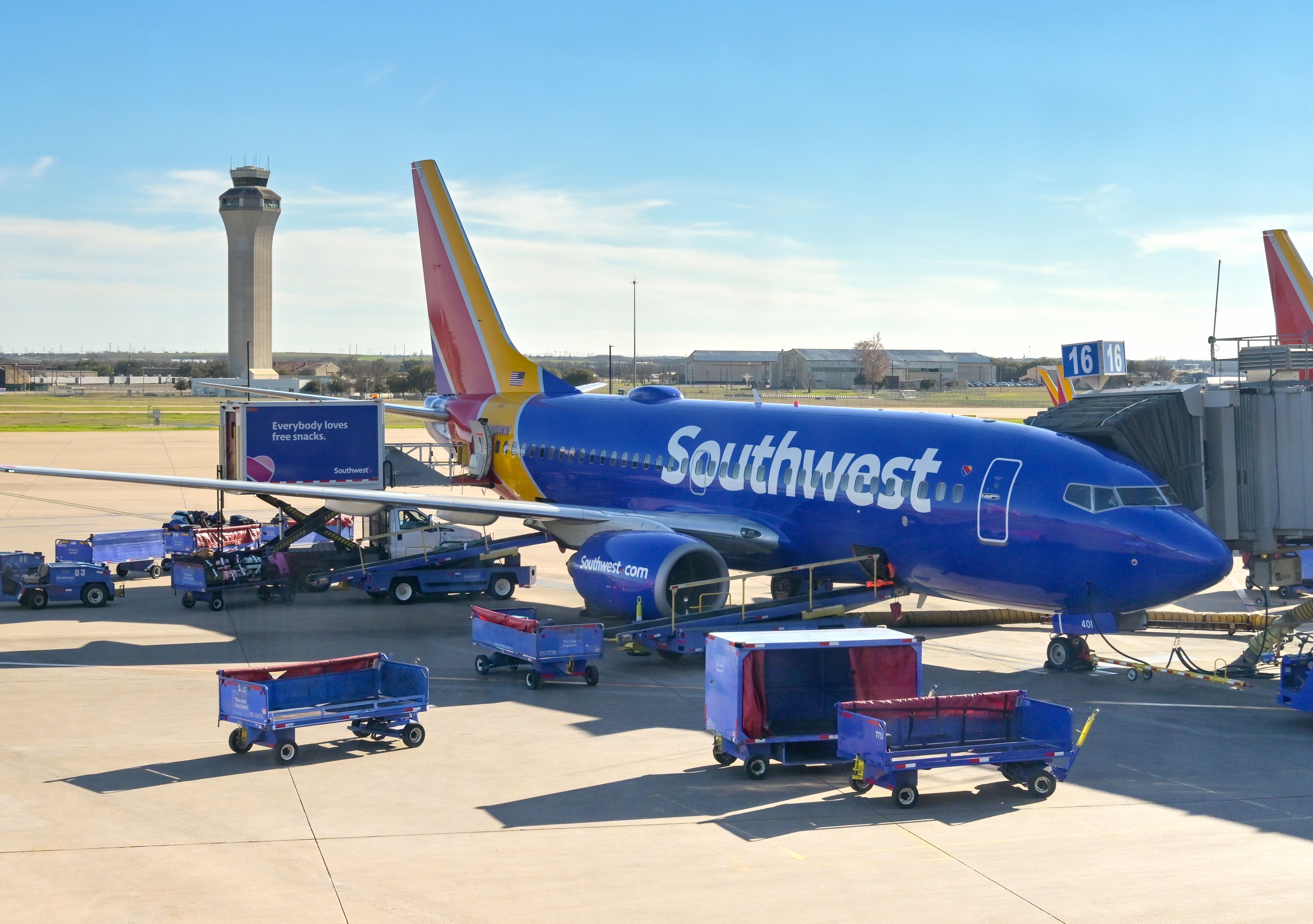 Southwest Airlines 737-700 at the gate at Austin-Bergstrom International Airport.