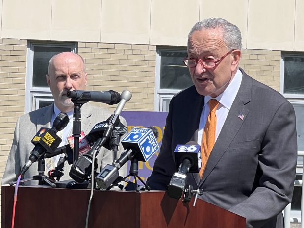 FILE: U.S. Senate Majority Leader Chuck Schumer visited Troy High School to address the scourge of swatting incidents afflicting schools.