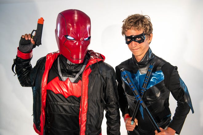 Dylan Owens, of Portland, is the Red Hood and Peyton Miller, of Portland, is Nightwing from DC Comics for Comic Con on Saturday, July 16, 2022, in Corpus Christi, Texas.