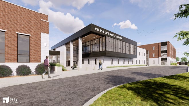 Rendering of Oshkosh Area School District's new Vel Phillips Middle School, which will be at 1401 Kentucky St.