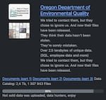 A screenshot of a post that says "We tried to contact them, but they chose to ignore us. And now their files have been released. They think their data hasn't been stolen. They're sorely mistaken. Over 2.5 terabytes of unique data. (SQL, employee data and more) We tried to contact them, but they chose to ignore us. And now their files have been released. Not sold data was uploaded, hunters, enjoy"