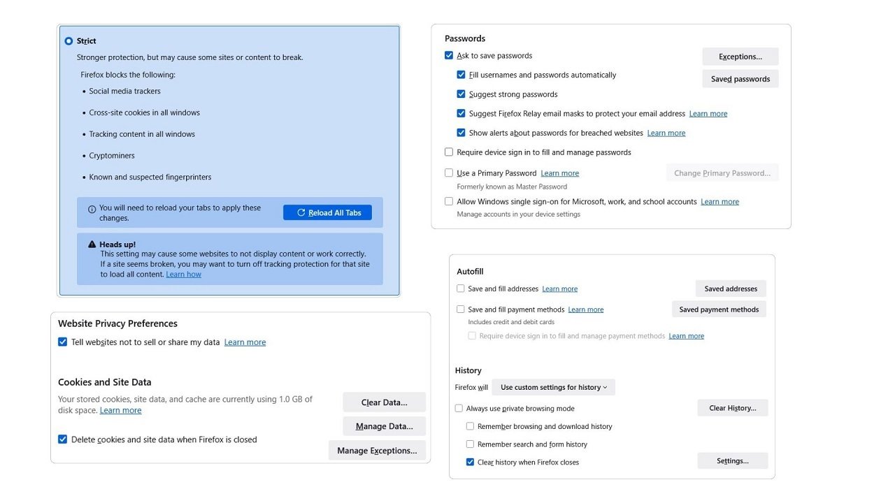 Suggested Firefox settings