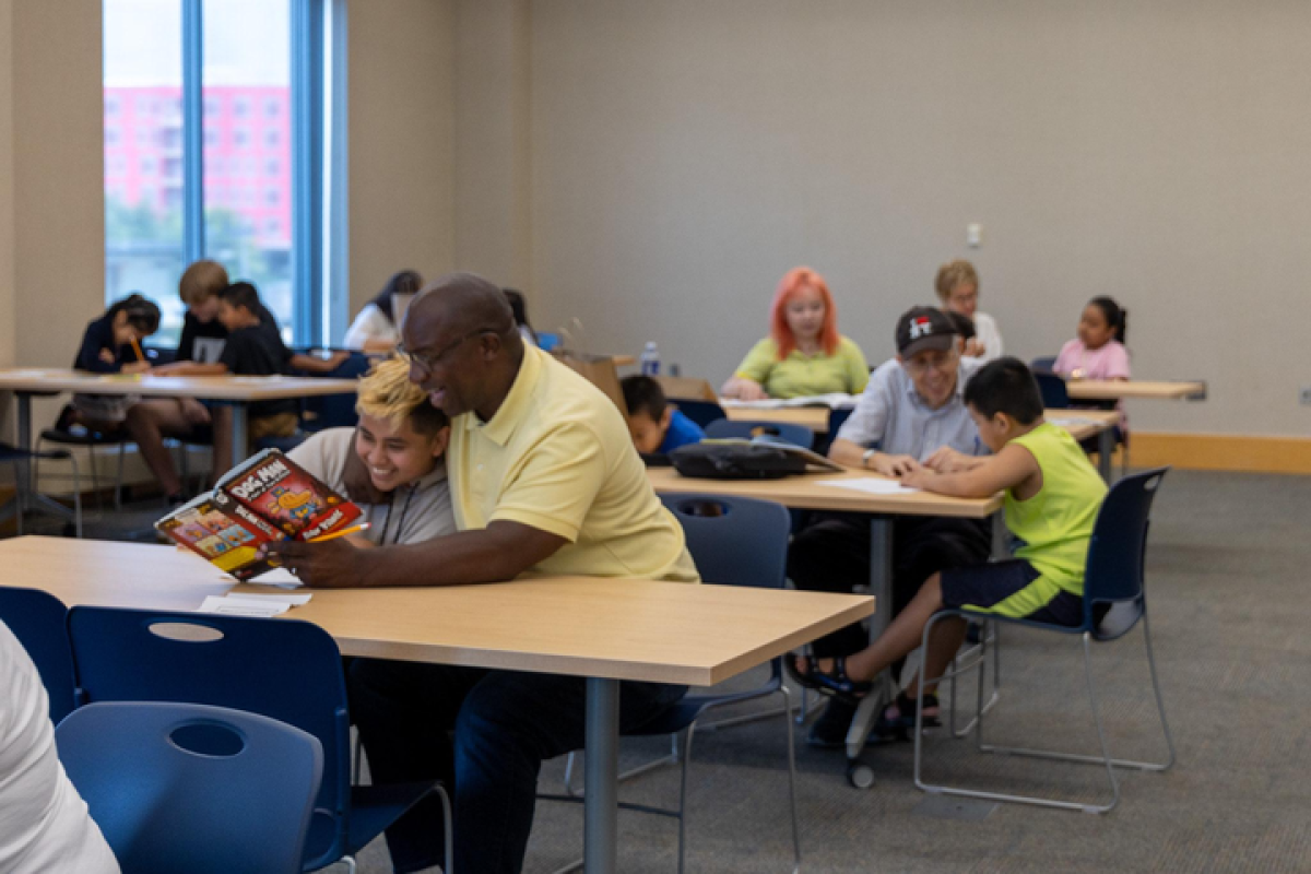 Rep. Jamal Bowman with schoolchildren