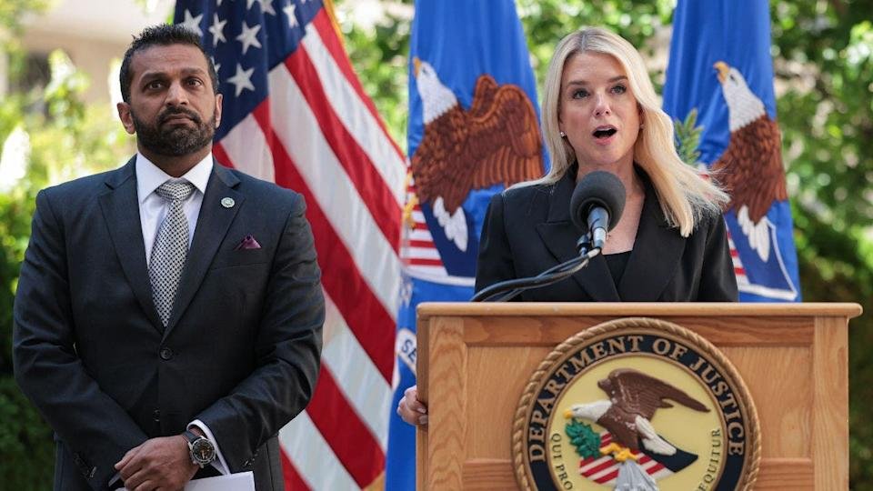 Attorney General Pam Bondi and FBI Director Kash Patel at a press briefing