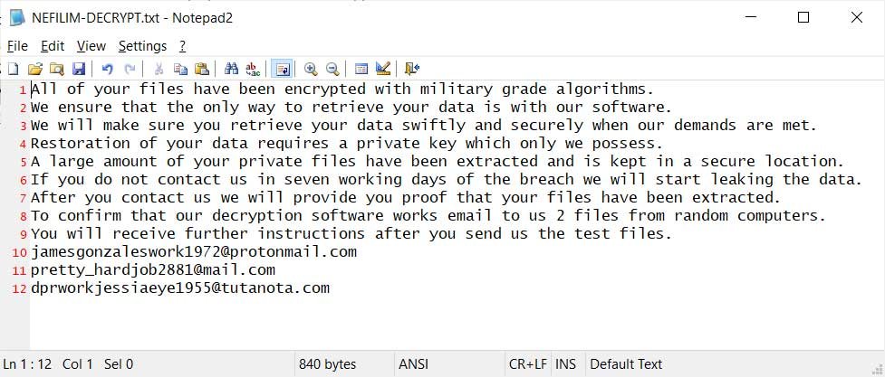 Nefilim ransom note
