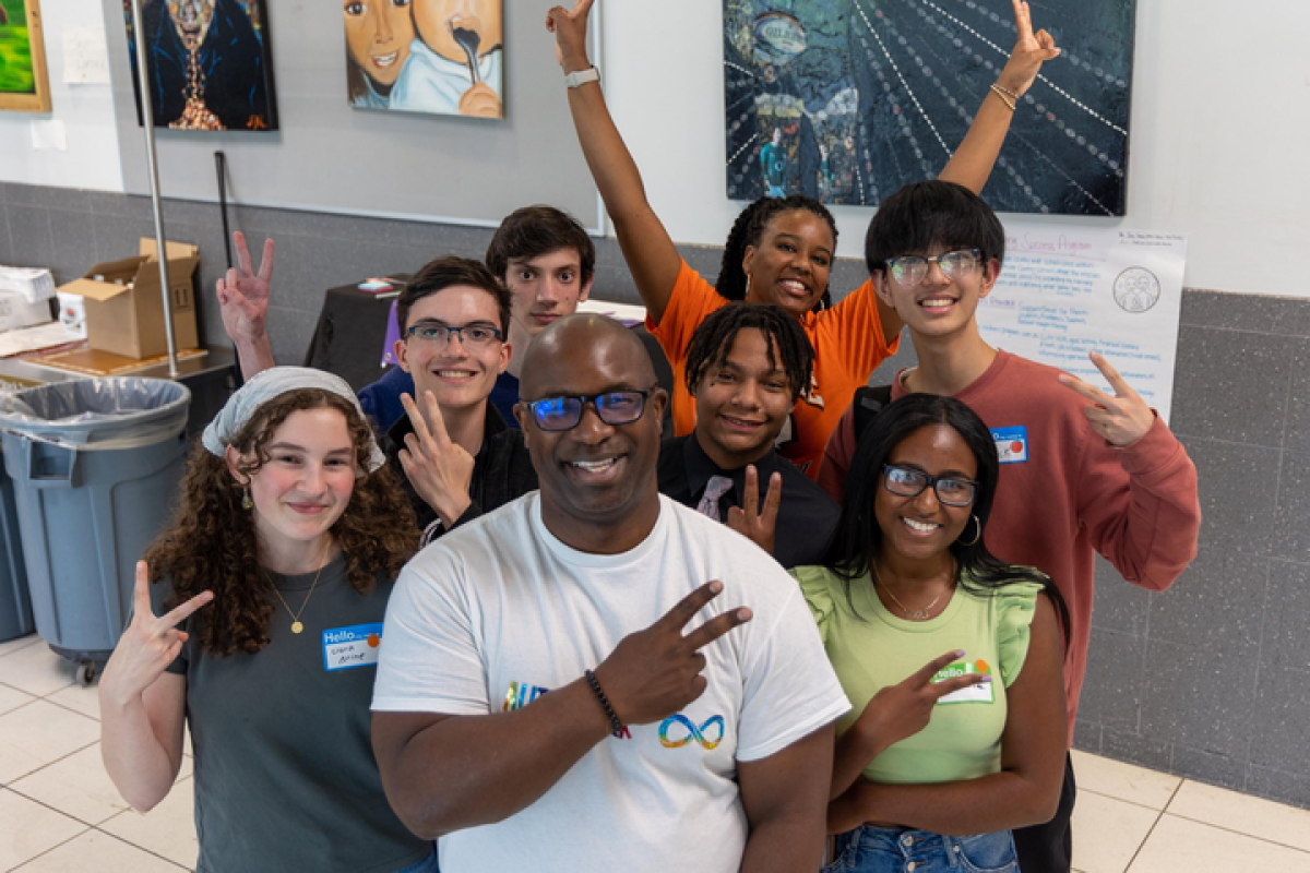 Rep. Jamal Bowman with schoolchildren