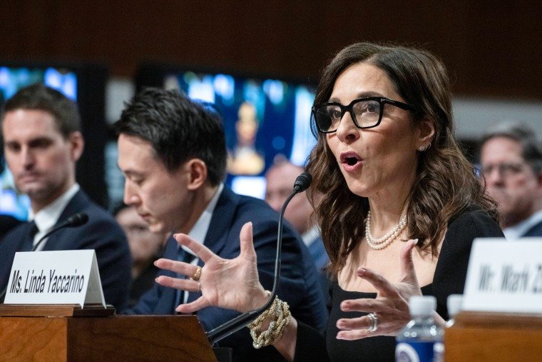 Linda Yaccarino speaks while seated