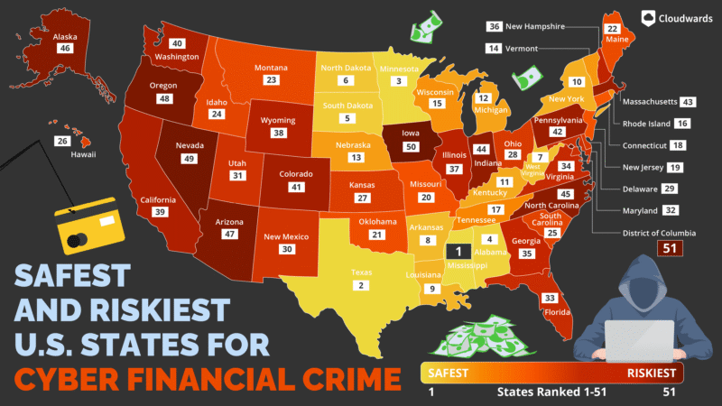 Safest and Riskiest U.S. States for Cyber Financial Crime - MAP