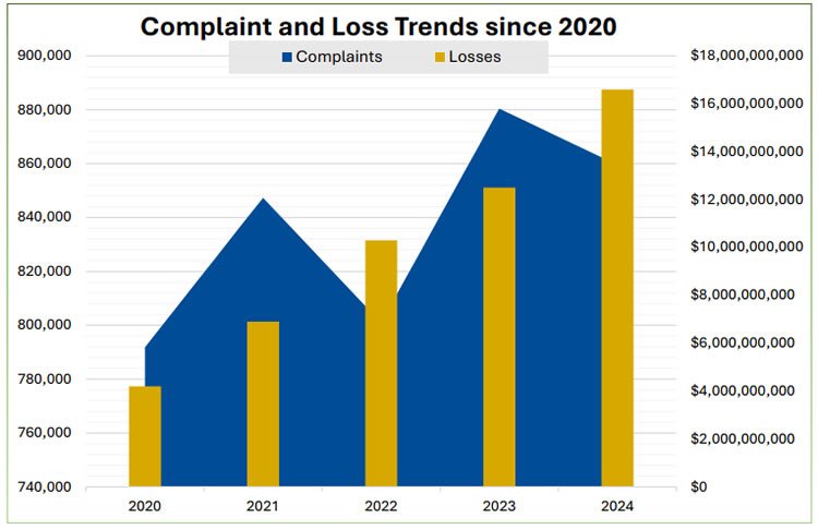 Complaints and losses to cybercrime by critical infrastructure entities in 2024