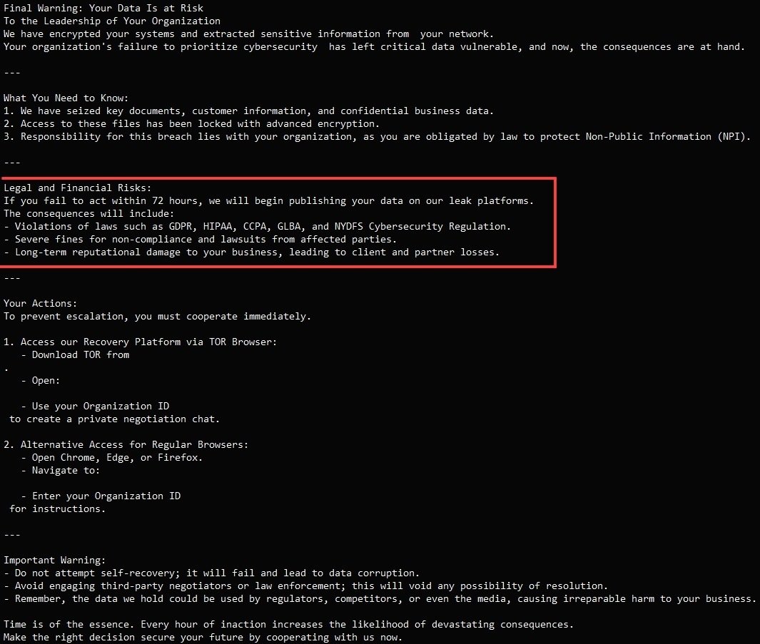 Ransom note from the Interlock ransomware group