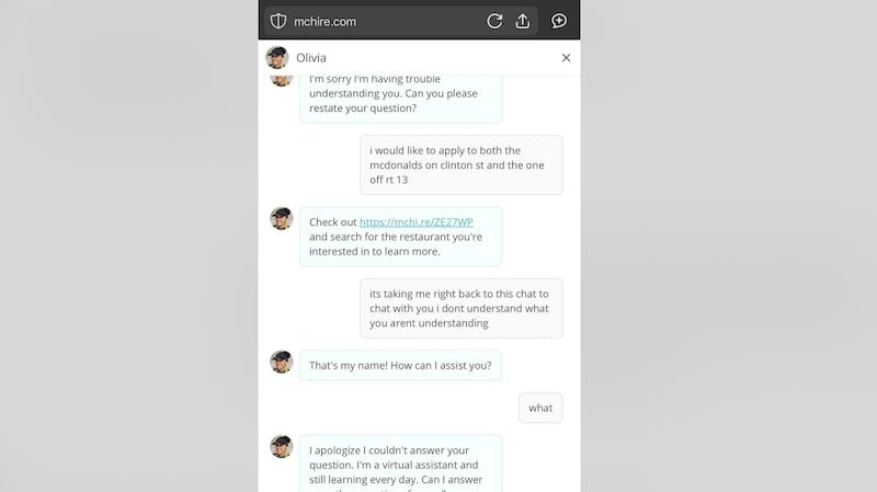 The Reddit thread r/mildlyinfuriating drew the researchers' attention to McDonald's use of the AI chatbot to recruit new hires. The caption of the post reads: "McDonalds hiring ai is making me go insane."