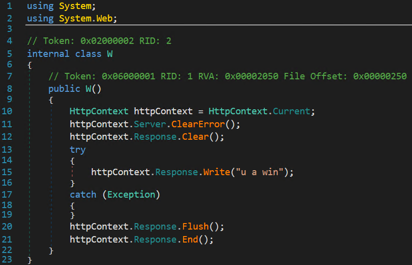 Screenshot of computer code in an editor with syntax highlighting and using HttpContext.