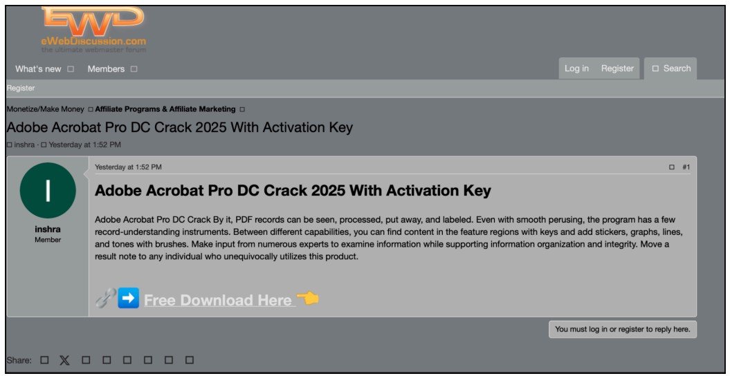 EWD forum abuse to spread Trojanized Adobe Acrobat Warez