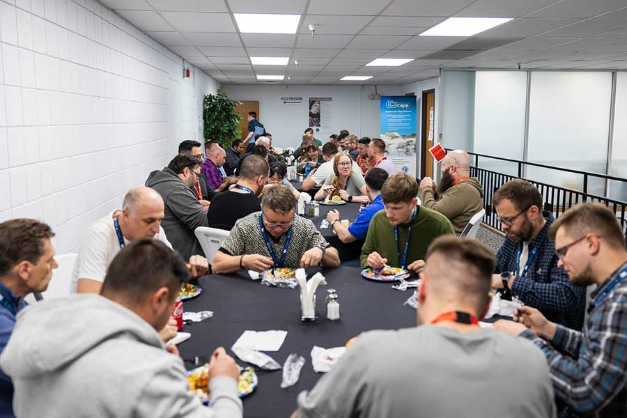 Participants in ICS Cybersecurity Lab Training (ICS 301 Training, for short) gather for lunch at the training facility on Lindsay Boulevard in Idaho Falls. | Courtesy INL