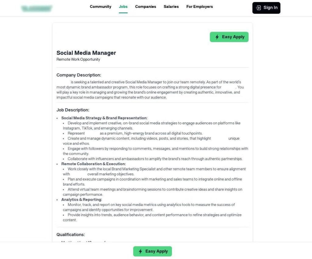 Fake SMM job posting