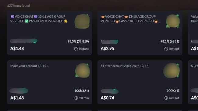 Underage account listings available online mean child-only spaces on Roblox can still be accessed by adults.
